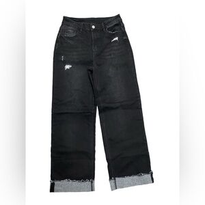 Sidefeel Black High Rise Wide Leg Distressed Jeans - Size 6